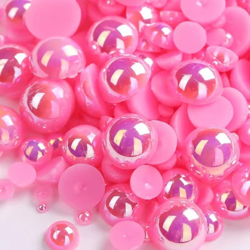 VADQZA 1000PCS Mixed Sizes 3/4/5/6/8/10mm Flatback Half Round Pearls Gems for Crafting, AB Color Pearl Beads Stones for Crafts Jewelry Clothes Shoes Dress Nail Art Making Embellishments (Rose AB) - Image 1